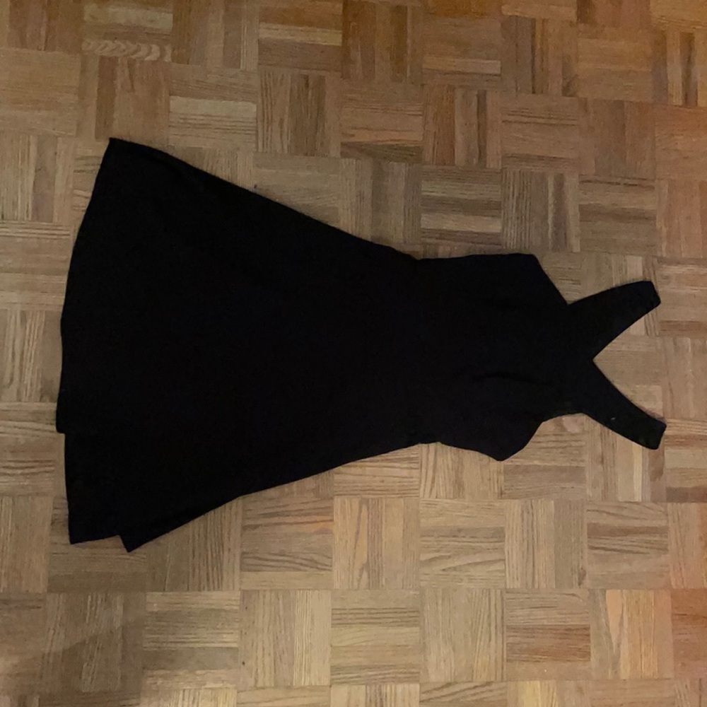 black skater dress with lace detail on the back from lulus